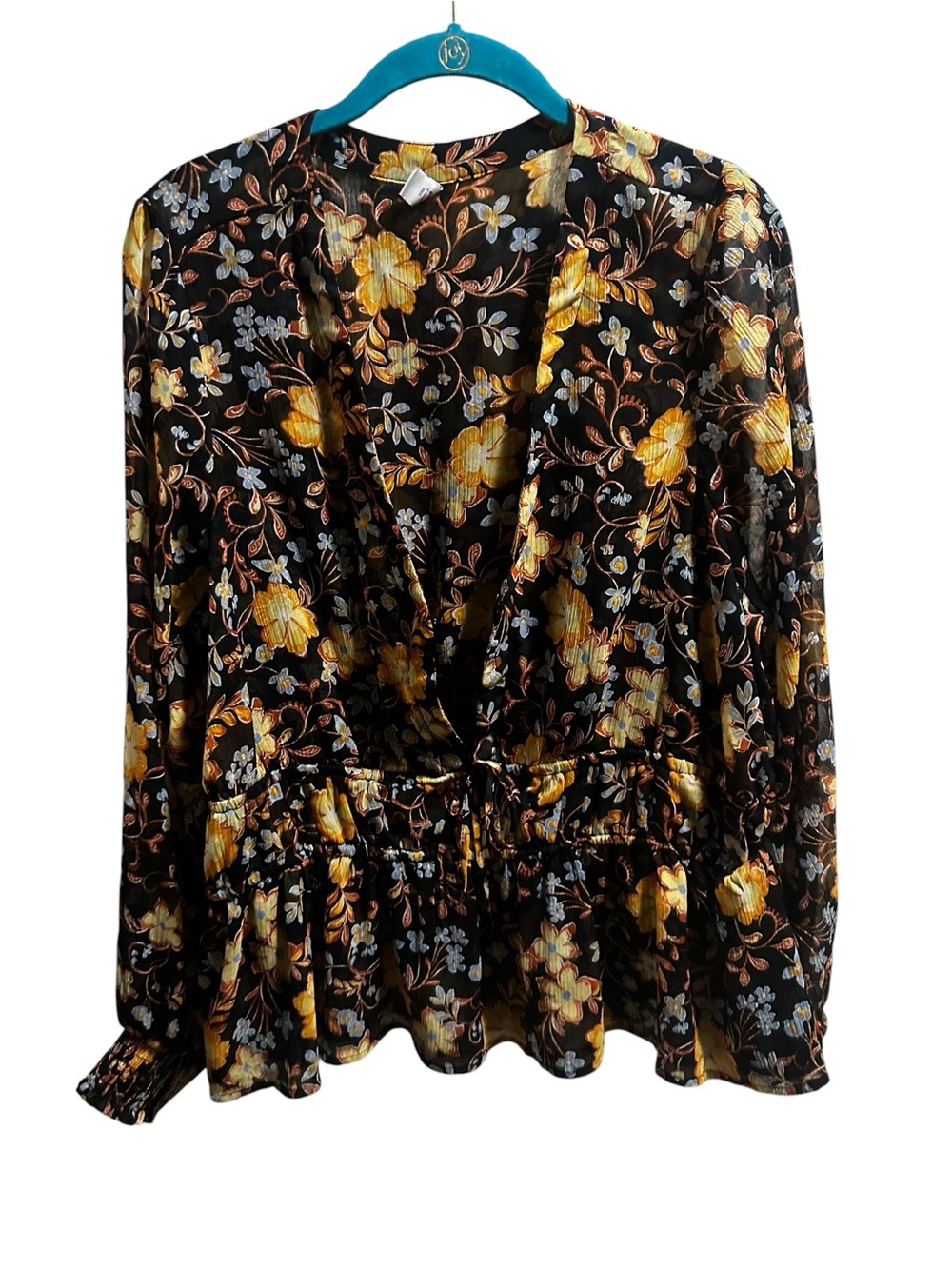 Old Navy Women’s Black Floral Deep V-Neck Peplum Blouse size 2X - Picture 2 of 7